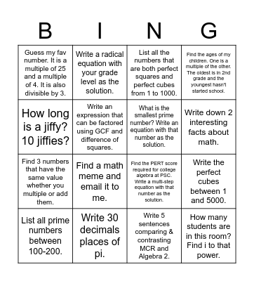 Bonus Points Bingo Card