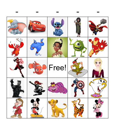 Marvel + Disney Bingo Card