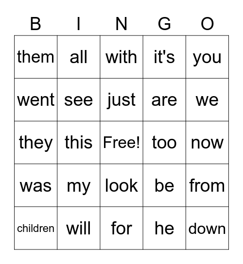 Phase 3&4 words Bingo Card
