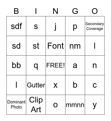 YRBK  Bingo Card