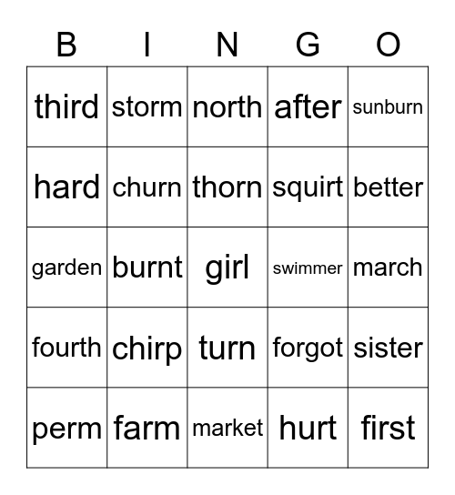 R-Controlled Vowels Bingo Card