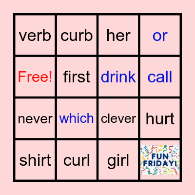 Week 26: ir, ur, er & Sight Words Bingo Card