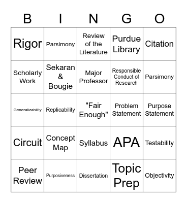 Dr. D's 646 Research Bingo! Bingo Card