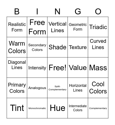 Elements of Design Bingo Card