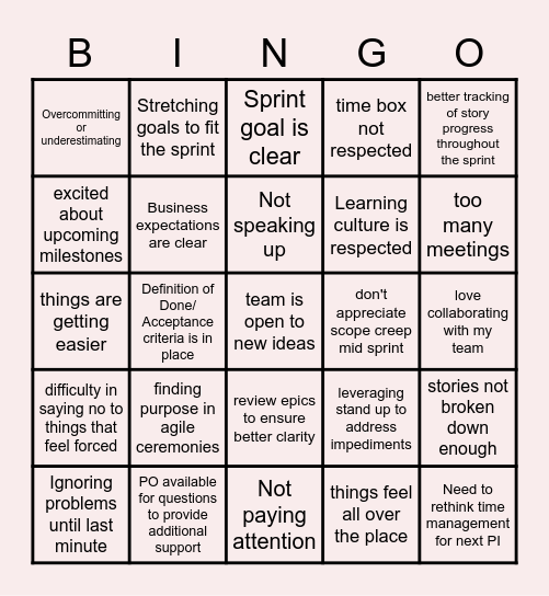 Retrospective Bingo Card