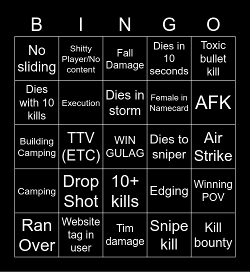 Big Puffer Warzone Bingo Card