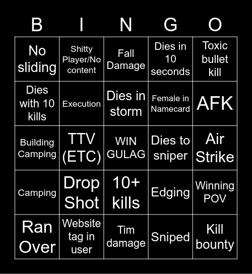 Big Puffer Warzone Bingo Card