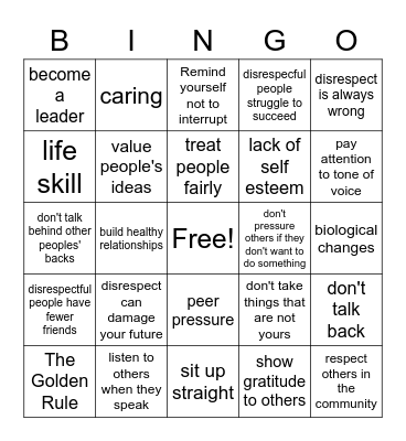 Listening and Respect Bingo Card
