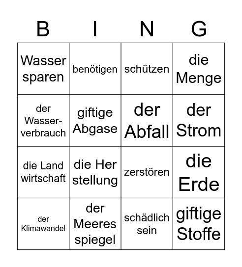 Umwelt Bingo Card