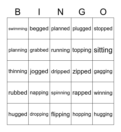 1-1-1 Suffix ing and ed Bingo Card