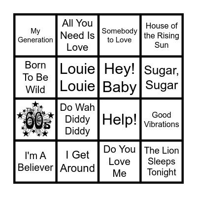 Groovy 60s Bingo Card