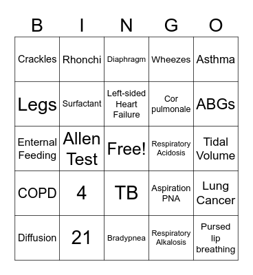 Respiratory Bingo Card