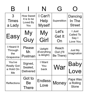Musical Bingo - MOTOWN Bingo Card