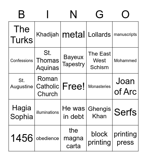 GUTENBERG Bingo Card