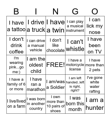 People Bingo Card