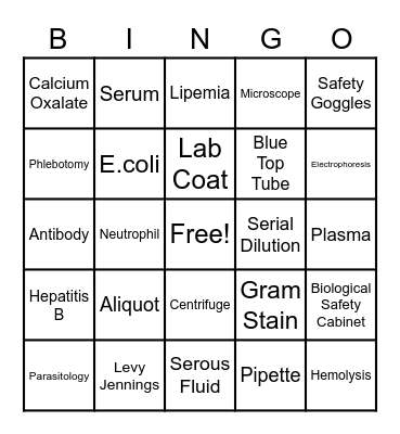 Lab Week Bingo Card