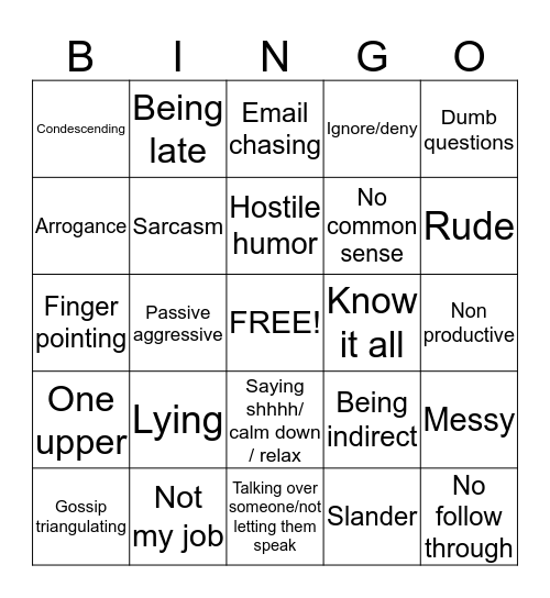 Trigger Bingo Card