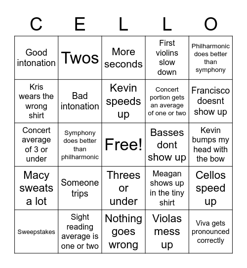 UIL Bingo Card