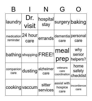 Senior Helpers Bingo Card