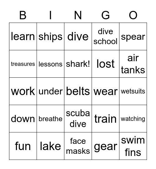 Scuba Diving Bingo Card