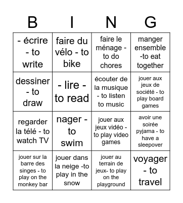 French words2# Bingo Card