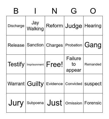 Criminal Justice Bingo Card