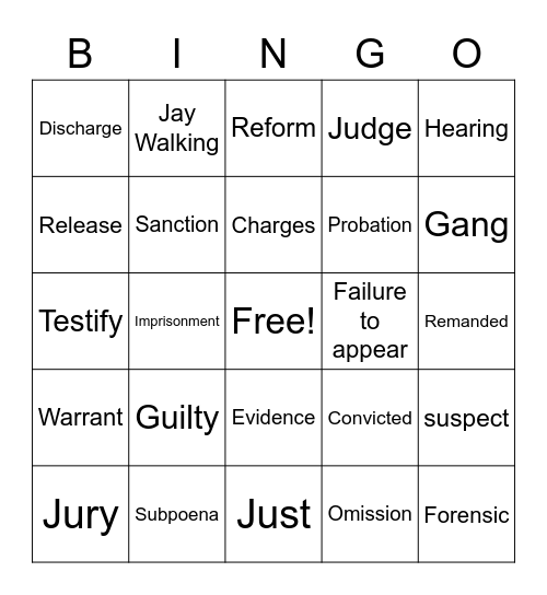 Criminal Justice Bingo Card