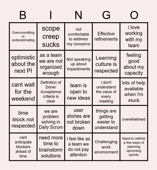 Retrospective Bingo Card