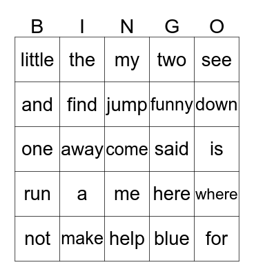Sight Words List 1 Bingo Card