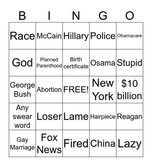 Debate Bingo Card