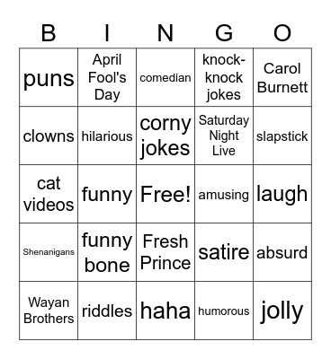 Humor Bingo Card