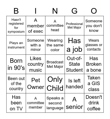 Networking Bingo Card