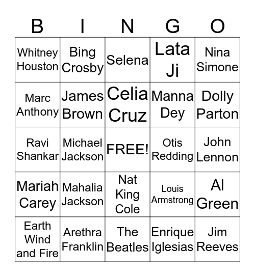 Musical BINGO Card