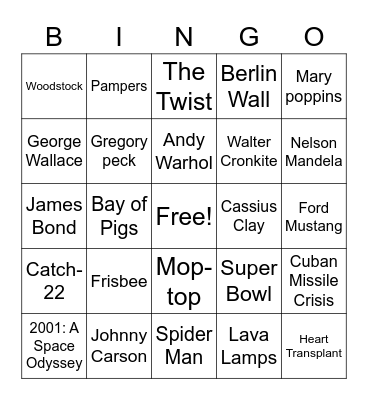 1960s Bingo Card