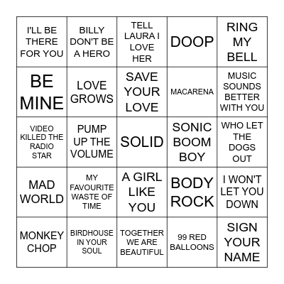 One Hit Wonders Bingo Card