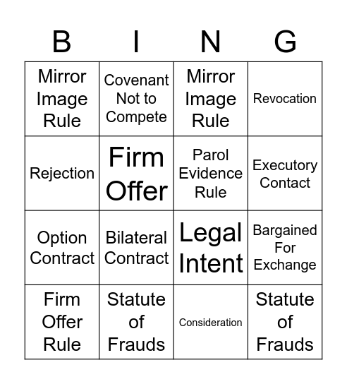 Contracts Bingo Card