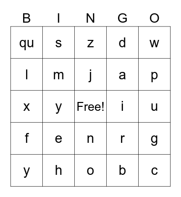 Alphabet Bingo Card