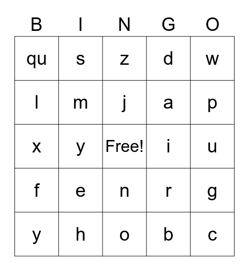 Alphabet Bingo Card