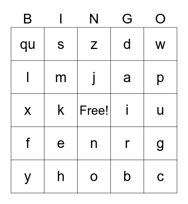 Alphabet Bingo Card