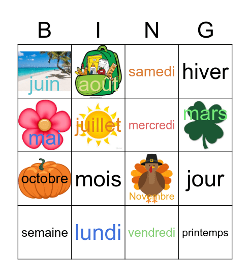 Seasons Bingo Card