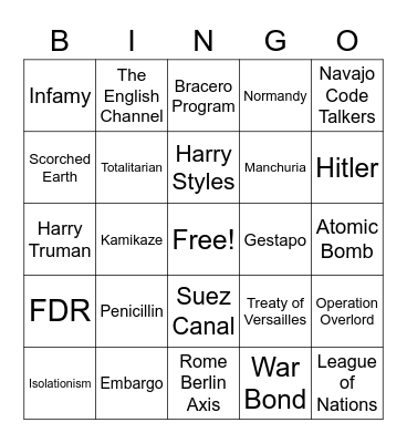 WW2 BINGO! Bingo Card