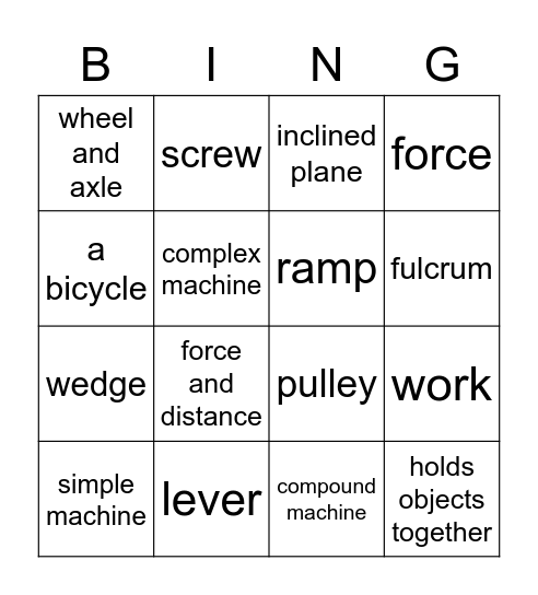 Simple Machines Bingo Card