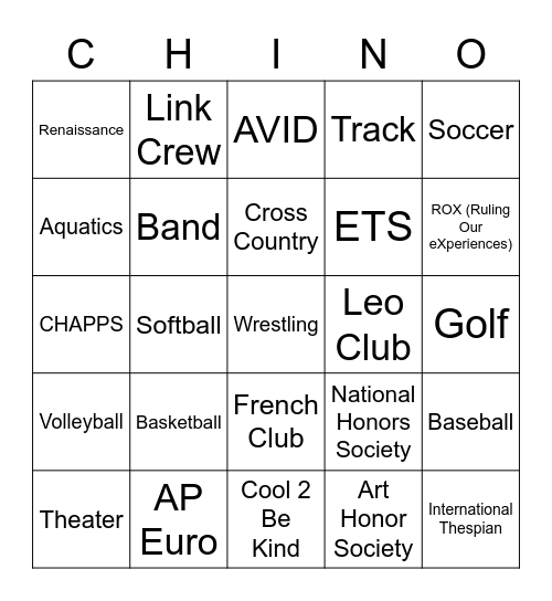 Untitled Bingo Card