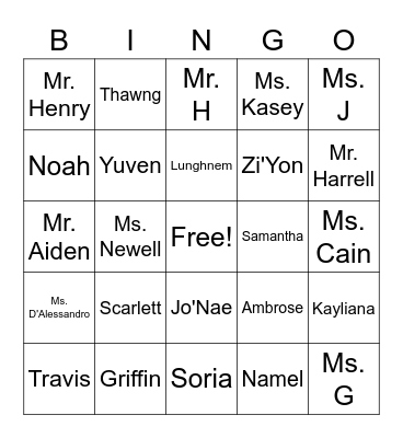 Our Friends Bingo Card