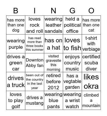 family bingo Card