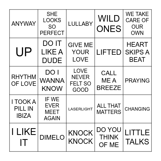 Hits Of The 2010s Bingo Card