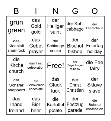 St. Patrick's Bingo Card