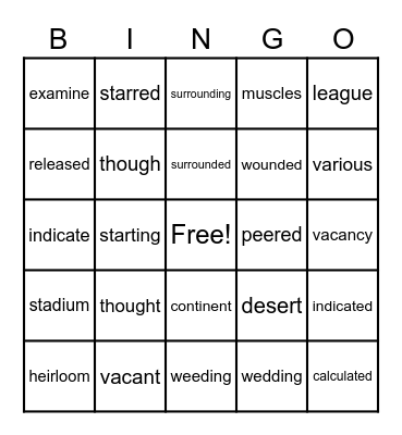 ORF Errors Bingo Card