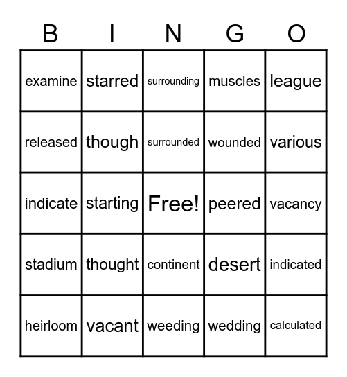 ORF Errors Bingo Card