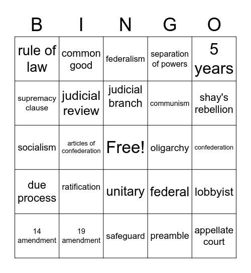 CIVICS BINGO Card